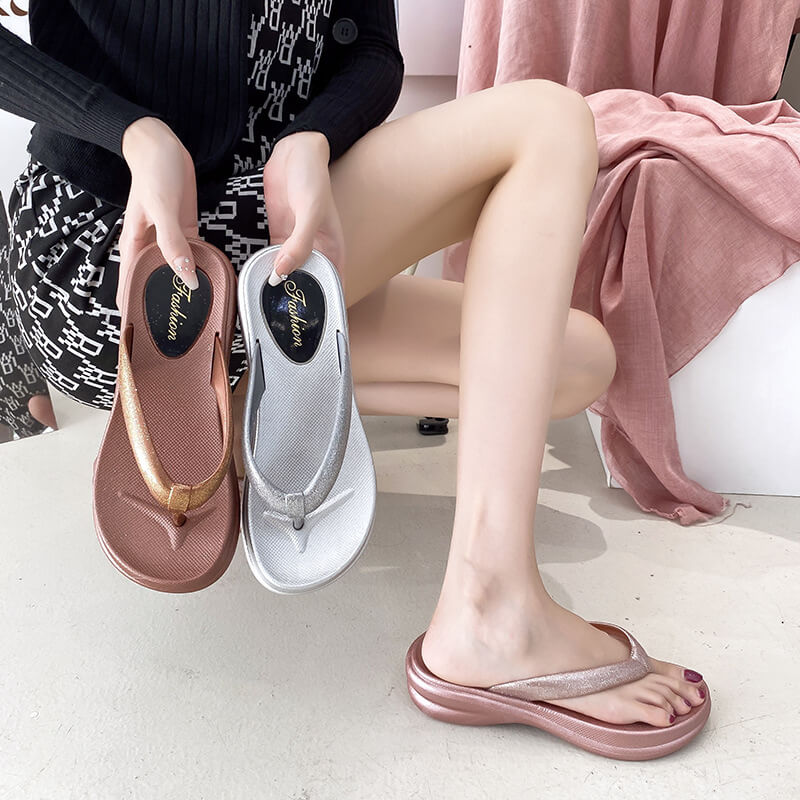 Glittery Platform Flip-Flops